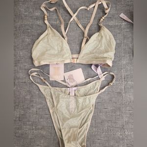 Savage X Fenty Cream Sparkly Strappy Bralette and Panty